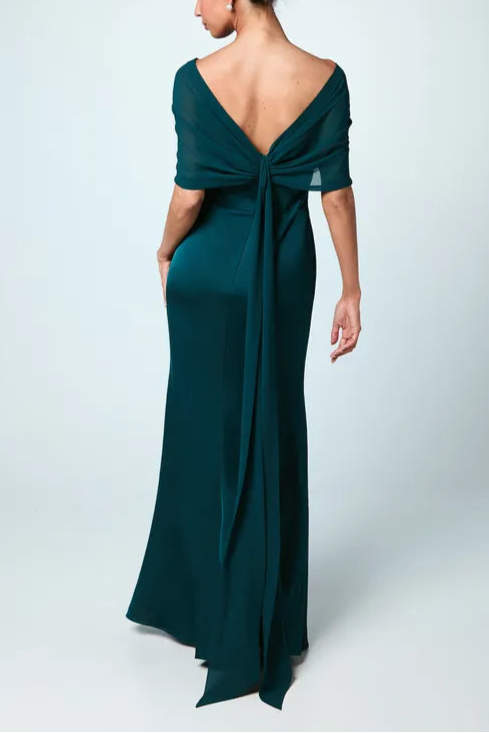 Chiffon Elegant and gentle Bardot Satin Retract Your Waist Bridesmaids Dress
