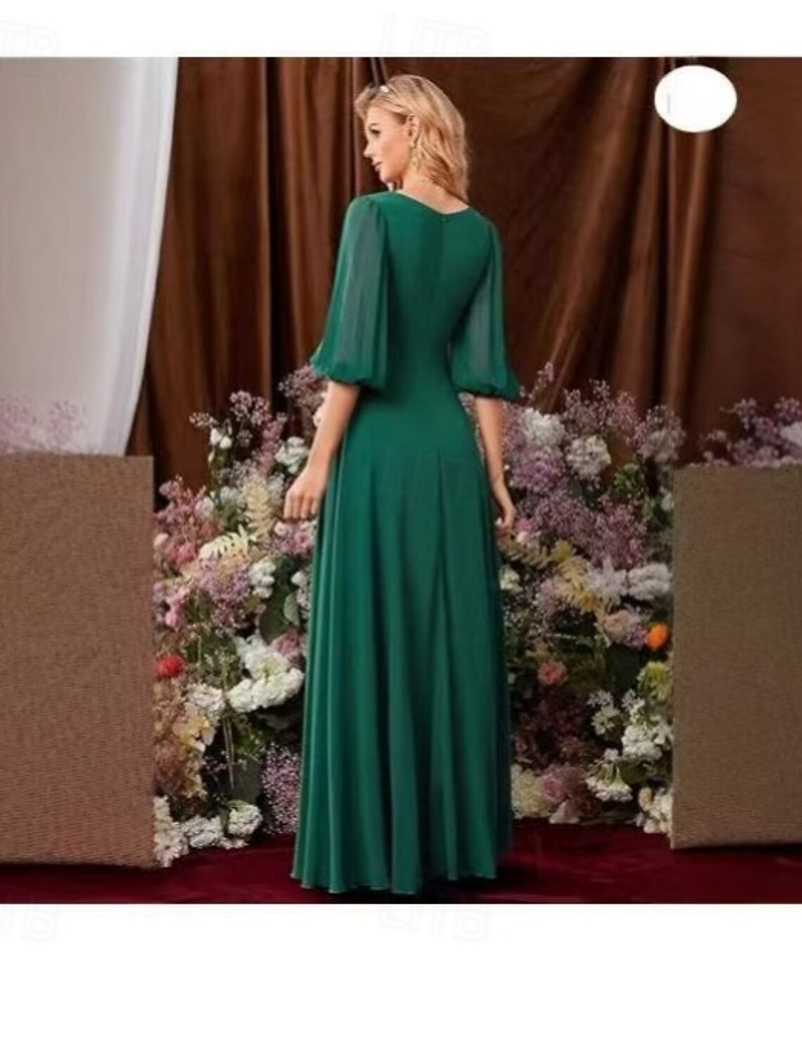 A-Line Bridesmaid Dress V Neck 3/4 Length Sleeve Elegant Floor Length Chiffon Solid Color