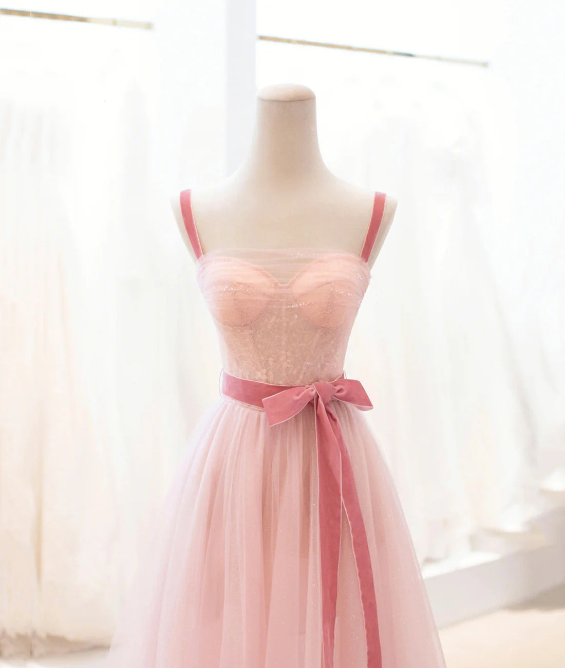 A Line Tulle Lace Short Prom Dress Homecoming Straps Pink Party Dress