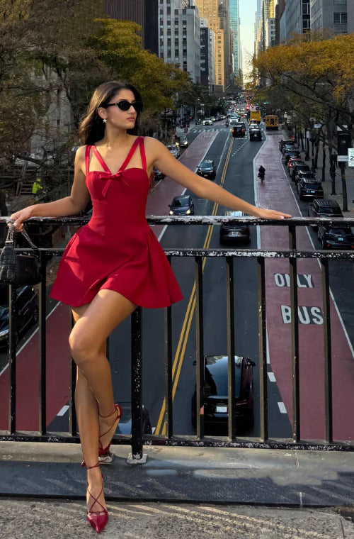 Stunning A Line Strap Red Satin Open Back Short Homecoming Dress