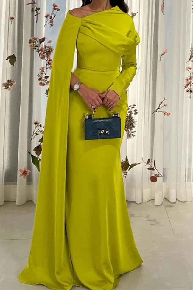 Women's customized Long Sleeve Party Dress Floor Length Saudi Occasion Gowns Elegant Yellow Prom Gown
