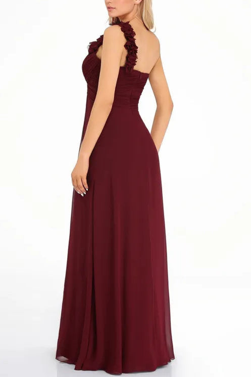 Exaggerated Ruffle One Shoulder Maxi Retract Your Waist Bridesmaid Dresses