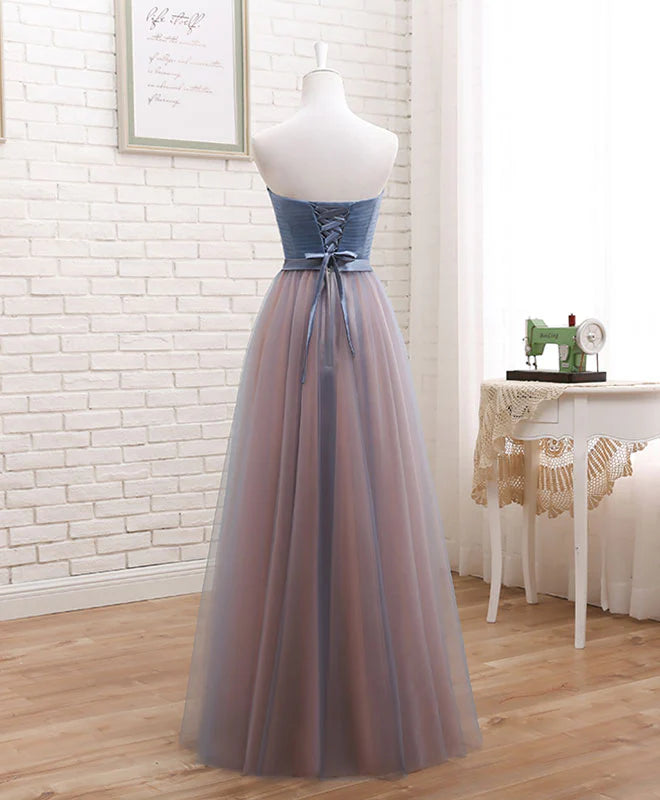 Cute Tulle Sweetheart Neck Prom Dress, Unique design Gray Blue Long Formal Dress