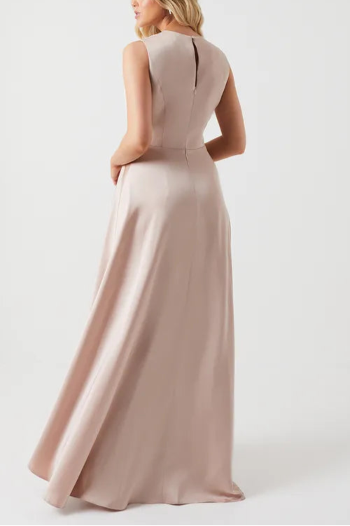 Elegant and gentle Overskirt Satin Retract Your Waist Bridesmaid Maxi Dress