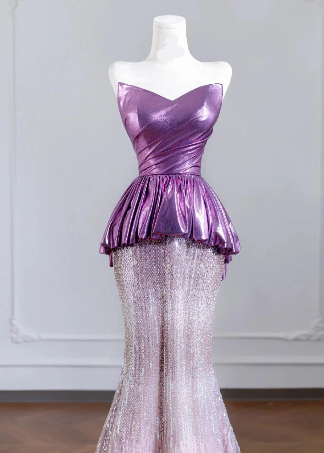 Cute Strapless Pink and Purple Mermaid Long Prom Dresses Elegant Evening Gowns