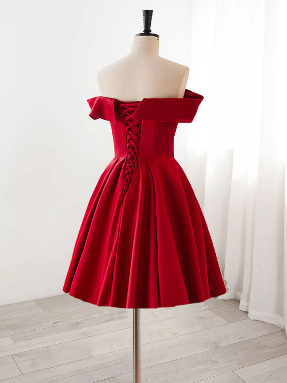 A-Line Satin Burgundy Short Prom Dress,  Unique design Homecoming Dress with Beading