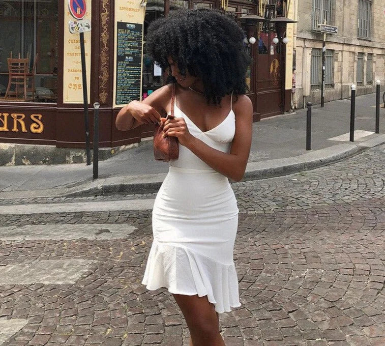 White Spaghetti Straps Ruffles Party Dress Elegant Simple Homecoming Dress