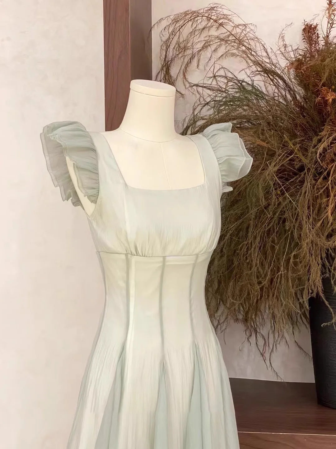 Chic A Line Square Neckline Chiffon Mint Green Unique design Women's Prom Dresses