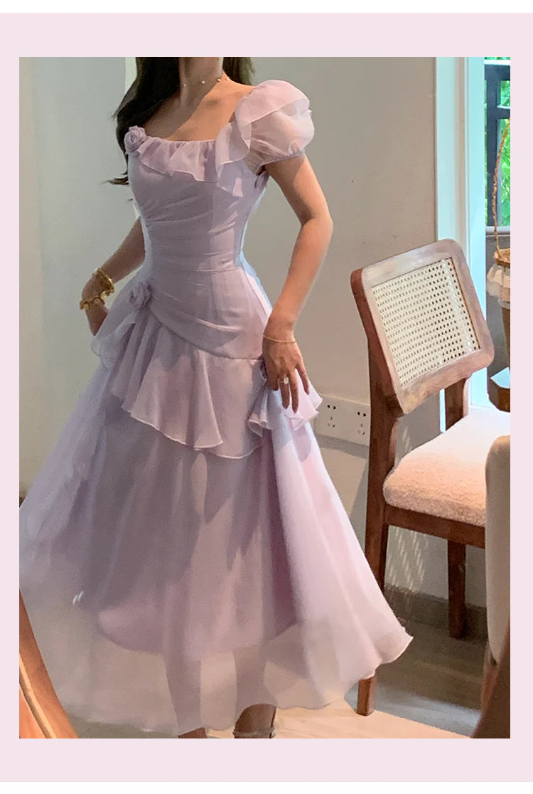 Elegant Light Purple Straps A-Line Chiffon Ruffle Unique design Party Dresses