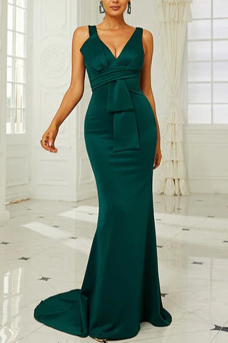 Unique design Dark Green V-Neck Ruffles Mermaid Long Evening Dress