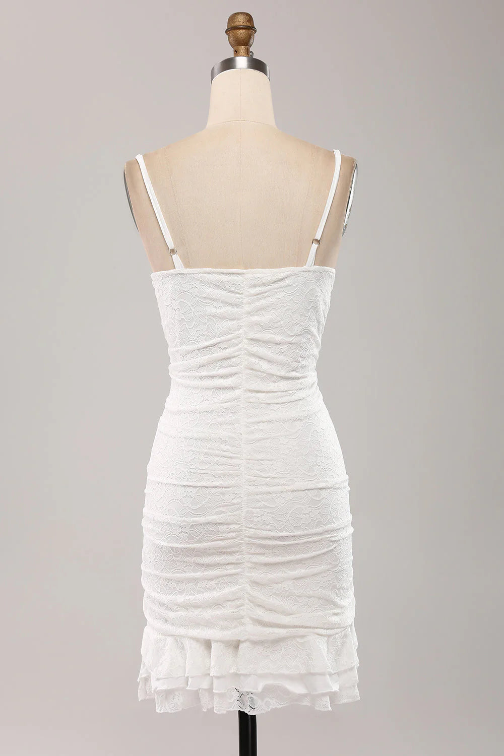 Spaghetti Straps Bodycon Pleated Lace Little White Slim-fit Graduation Homecoming Dress