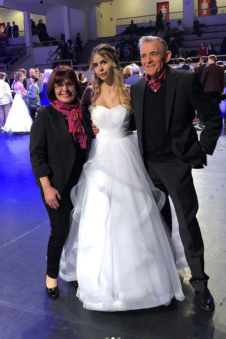 White tulle long prom dress, Retract Your Waist  evening dress