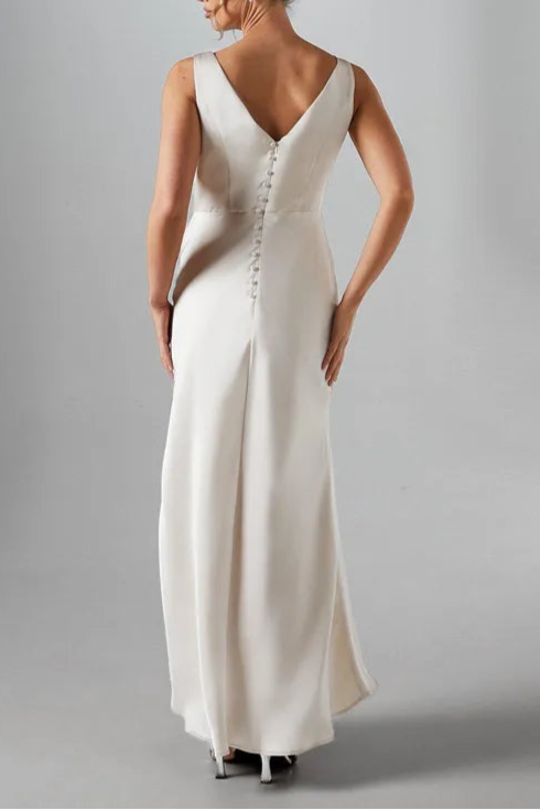 Sleeveless Satin Top-quality fabric Round Neck Retract Your Waist Bridesmaid Dress