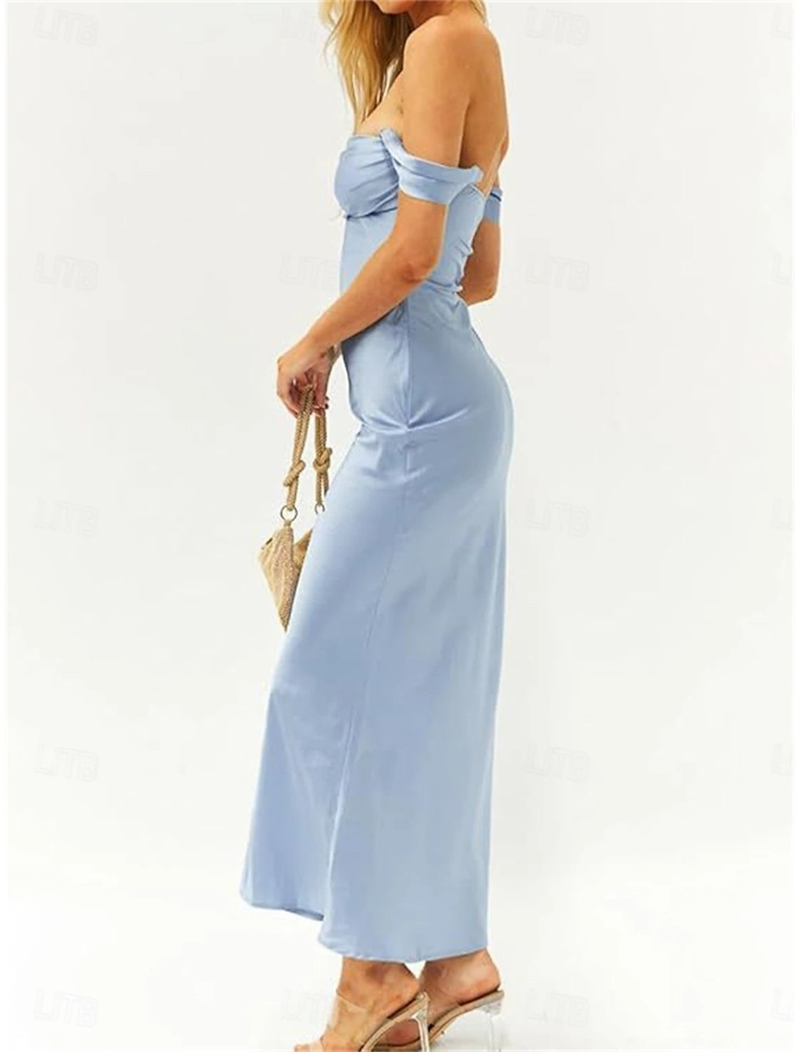 Trumpet Sleeveless Bridesmaid Dress Off Shoulder Elegant Floor Length Nylon with Solid Color