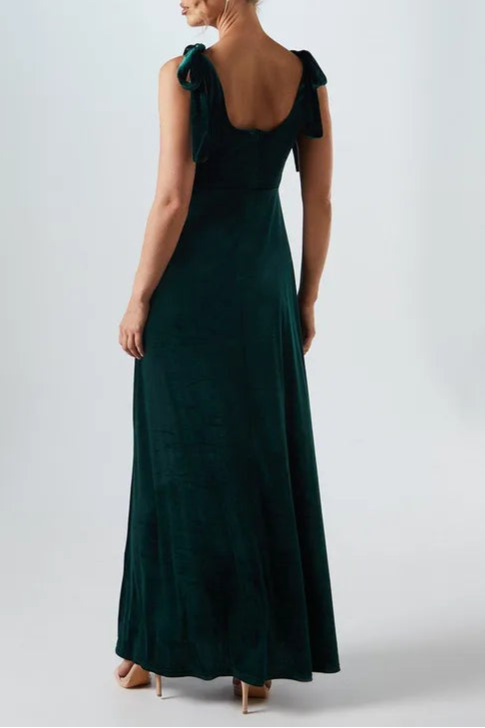 Unique design Tie Shoulder Elegant and gentle Velvet Bridesmaids Maxi Dress