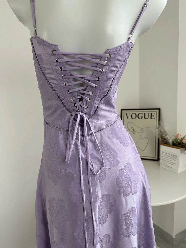 Lavender A Line Spaghetti Straps Satin Long Prom Dress Evening Dress
