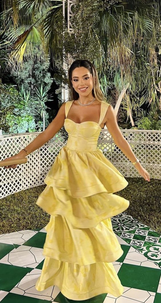 Yellow Dress Fashion Elegant Prom Dresses Vintage Princess Female Evening Party Dress