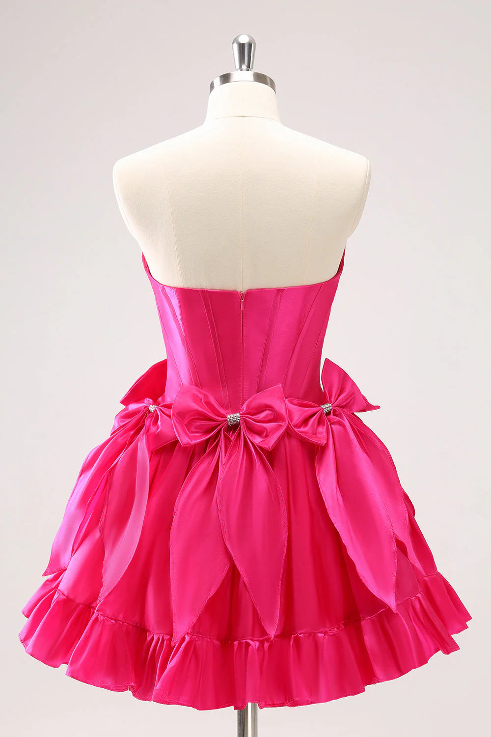 Unique design Fuchsia A Line Strapless Corset Short Homecoming Dress With Bows