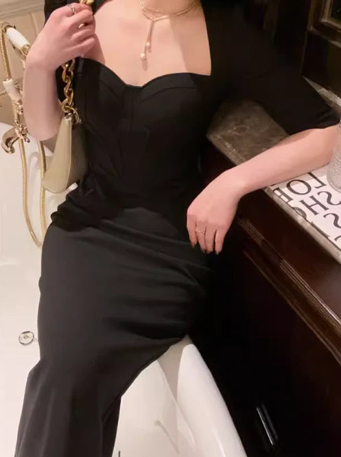 Full of charm french slim fit five-quarter sleeve party dress