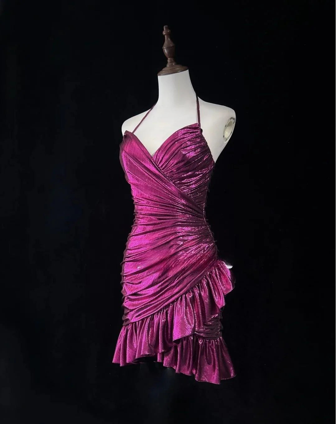 Spaghetti Straps Bodycon Satin Short Prom Dresses Vintage Gorgeous Fuchsia Homecoming Dress
