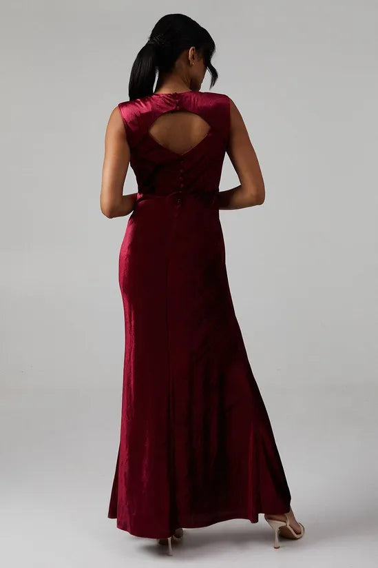 Velvet Open Back Unique design Detail Full of charm Maxi Bridesmaids Dress