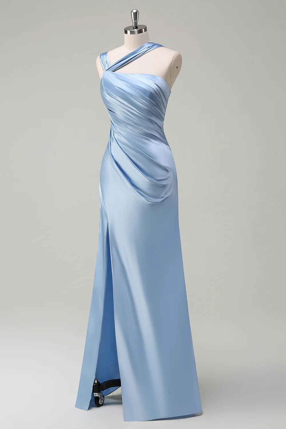 Sky Blue Sheath One Shoulder Long Evening Dress With Slit