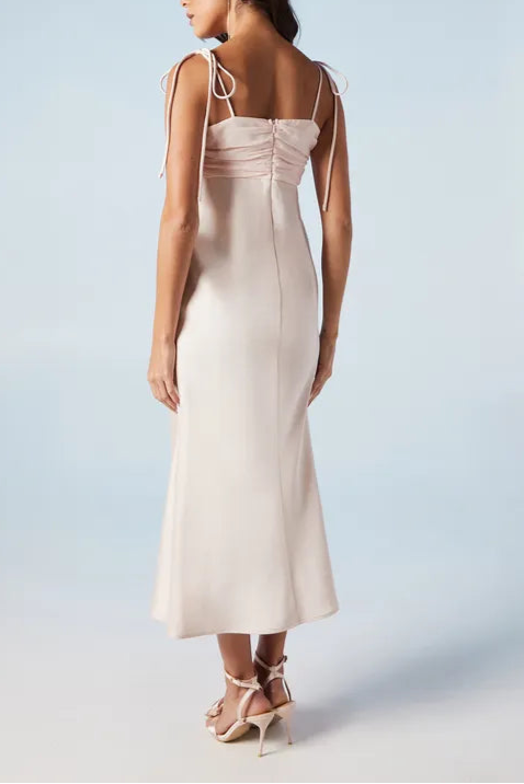 Full of charm Chiffon Mix Tie Shoulder Bridesmaids Midi Dress