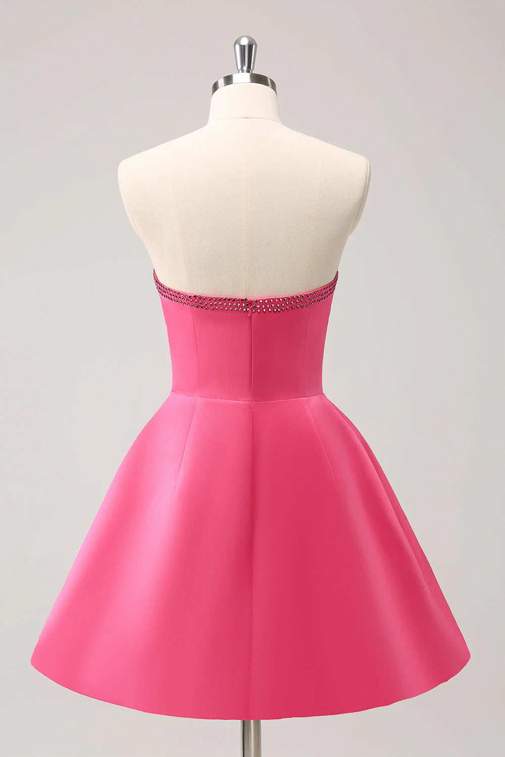 Sparkly Fuchsia A-Line Beaded Strapless Retract Your Waist Homecoming Dress With Bows