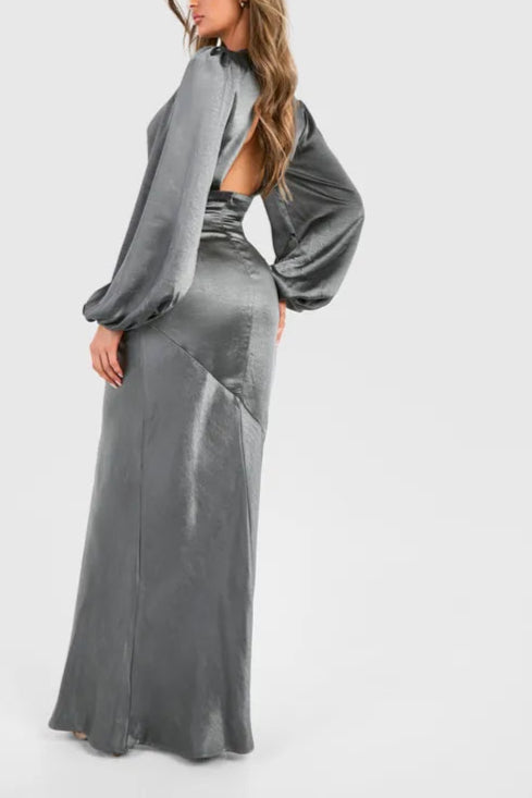 Unique design Full of charm Satin Blouson Sleeve Maxi Bridesmaid  Dress