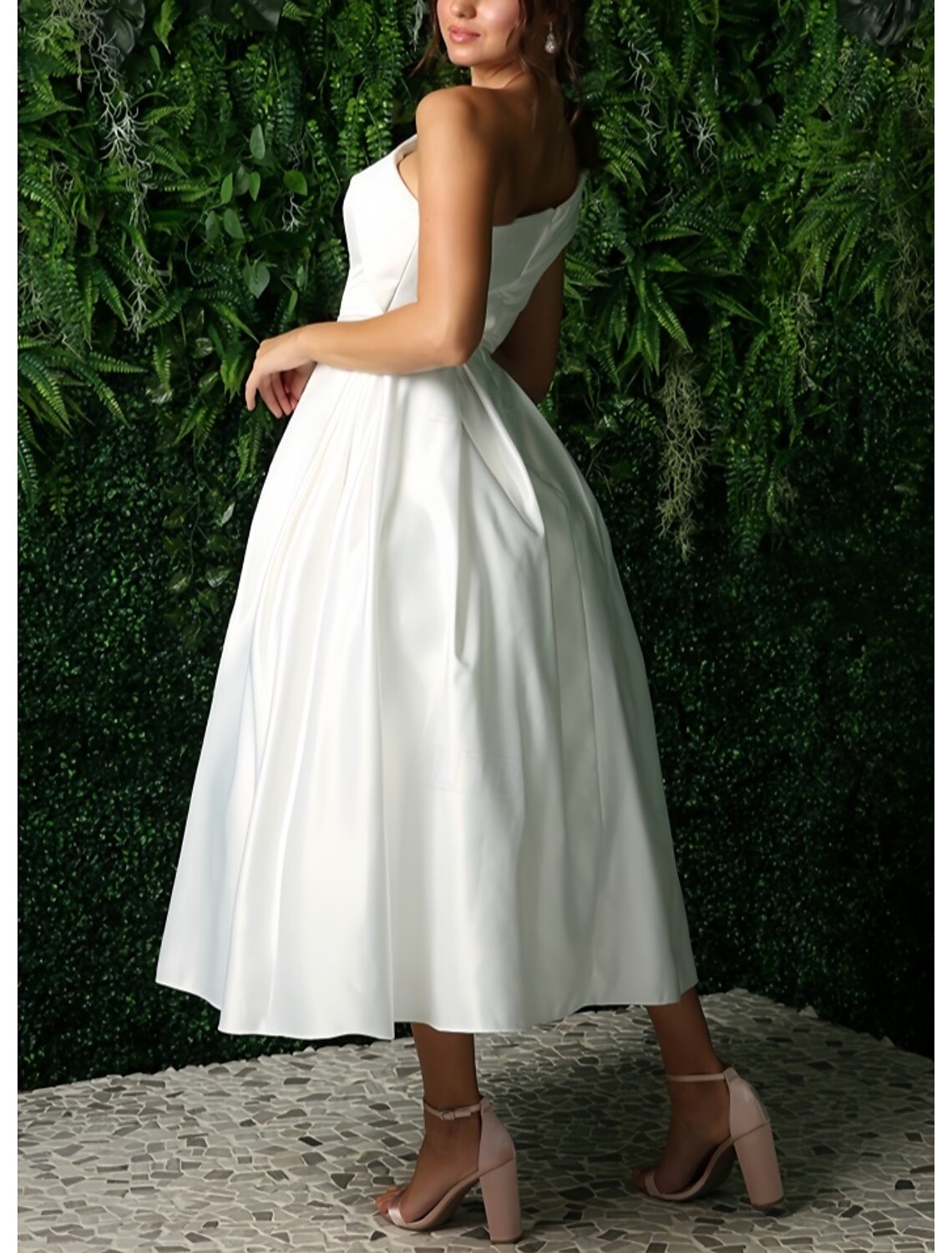 Engagement Little Graduation White Dresses Wedding Dresses A-Line Tea Length Satin Bridal Gowns