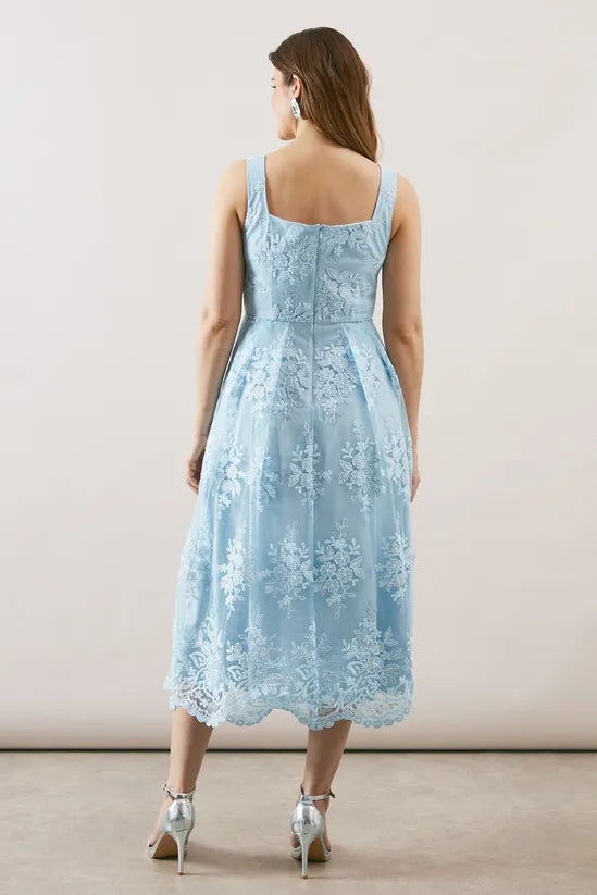 Embroidered Square Neck Midi Mother Of The Bride Outfits Dress