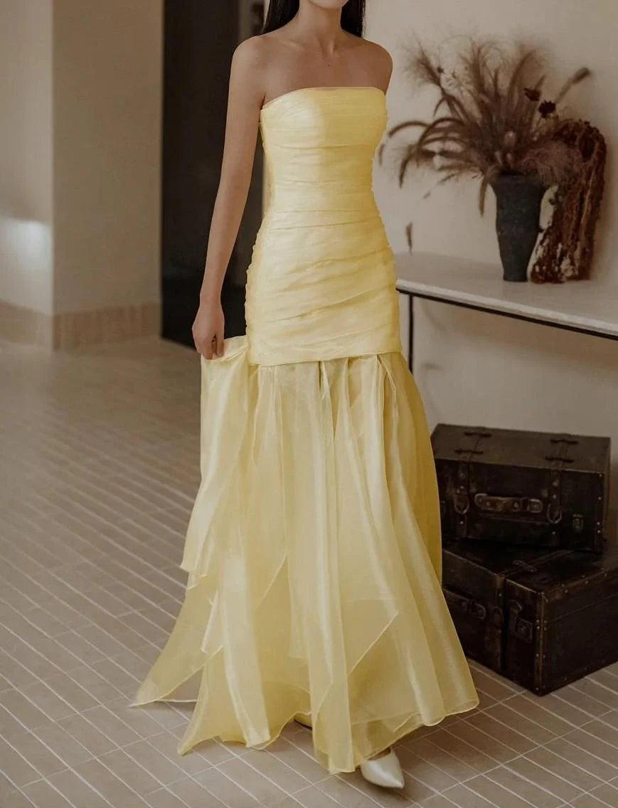 Yellow Off Shoulder Strapless Mermaid Long Evening Dress Gorgeous Party Dress