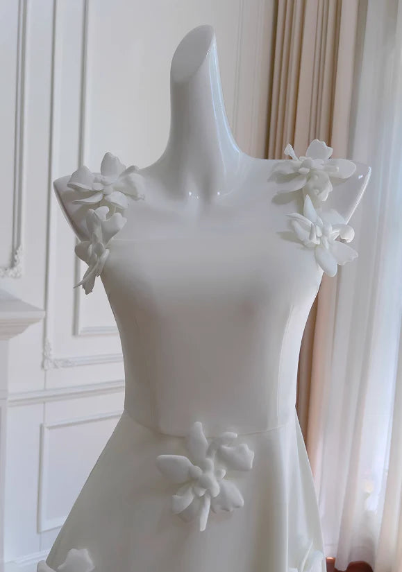 Appropriate color matching full of charm white suspender flower dress french party dress
