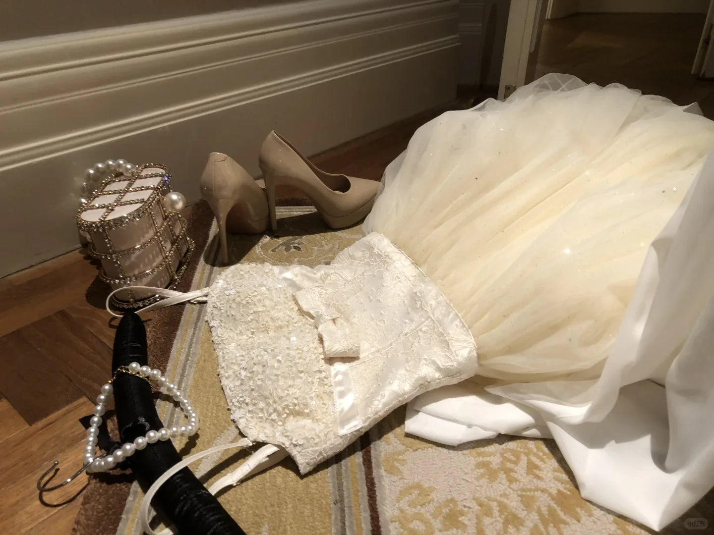 Cute A Line Spaghetti Strap White Beaded Layered Tulle Homecoming Dress Birthday Dress