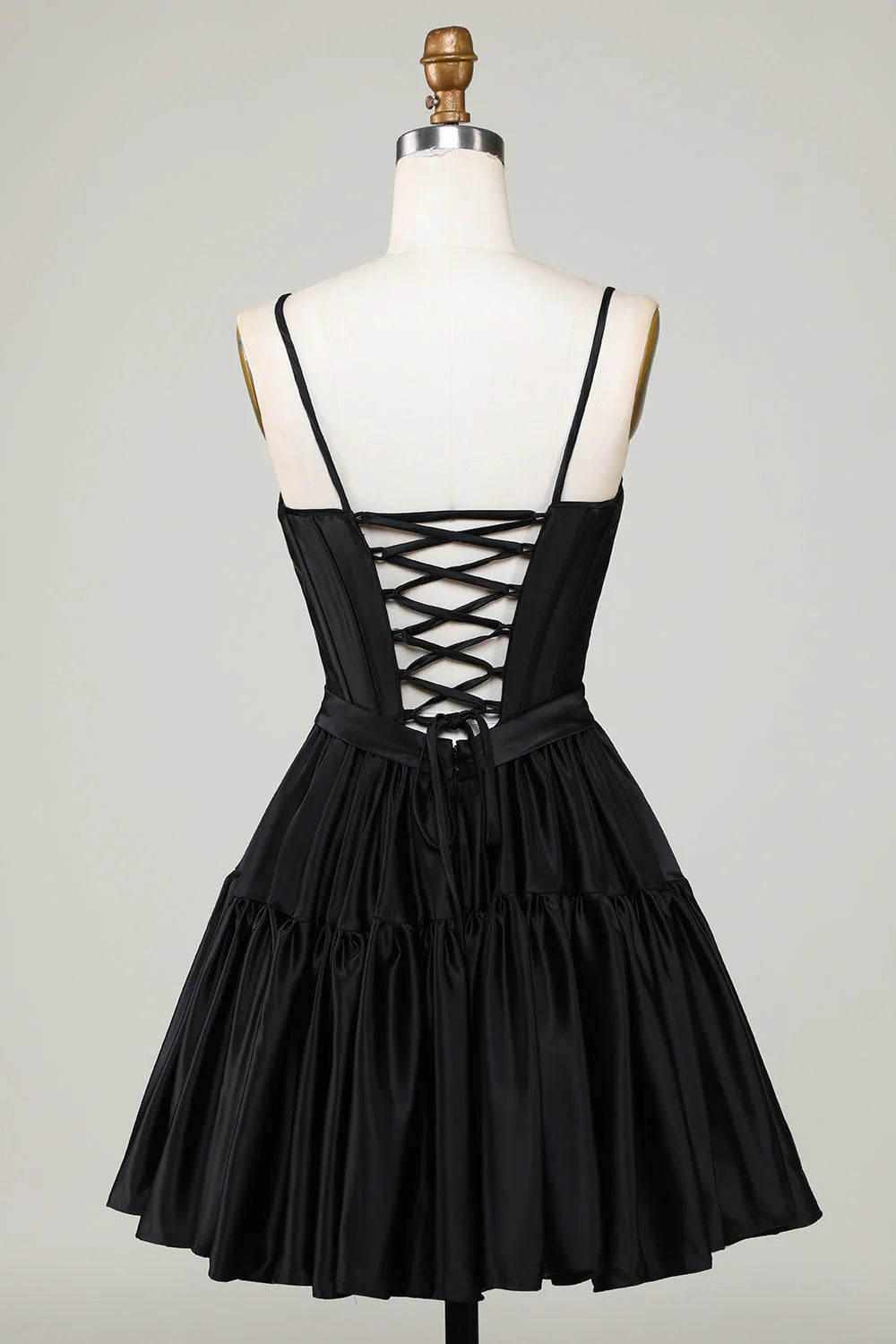 Trendy A-Line Spaghetti Straps Black Retract Your Waist Short Homecoming Dress