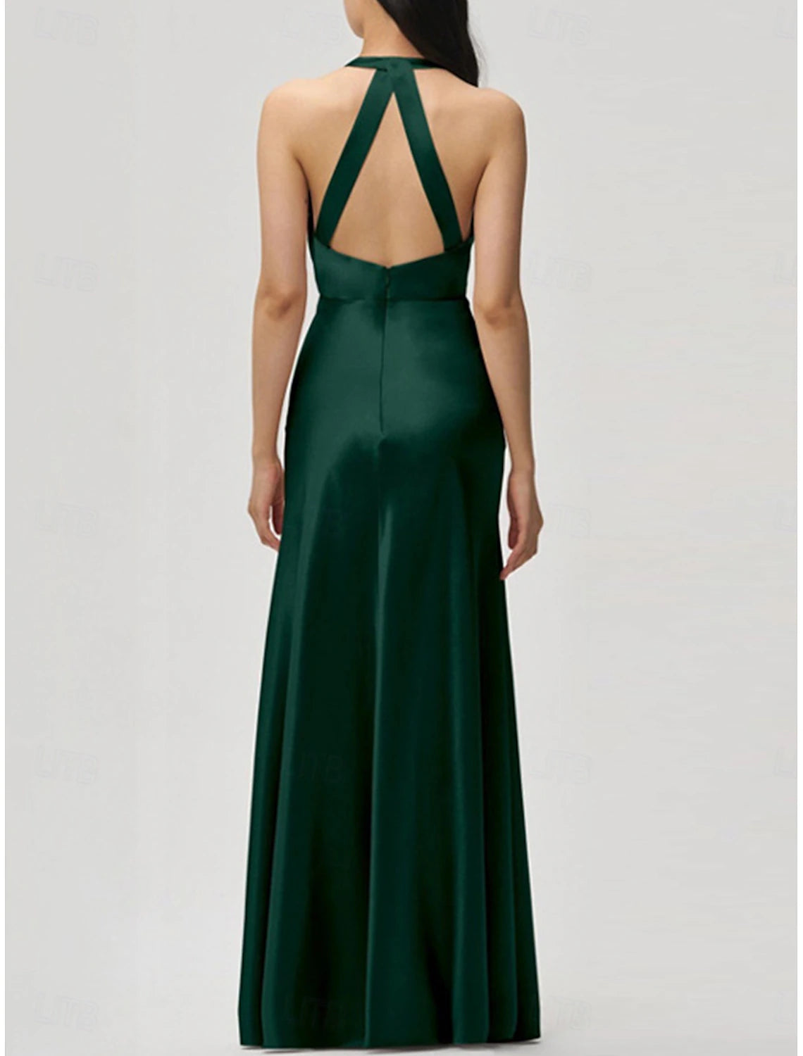 A-Line Spaghetti Strap Sleeveless Elegant Bridesmaid Dress Floor Length Nylon with Split Front