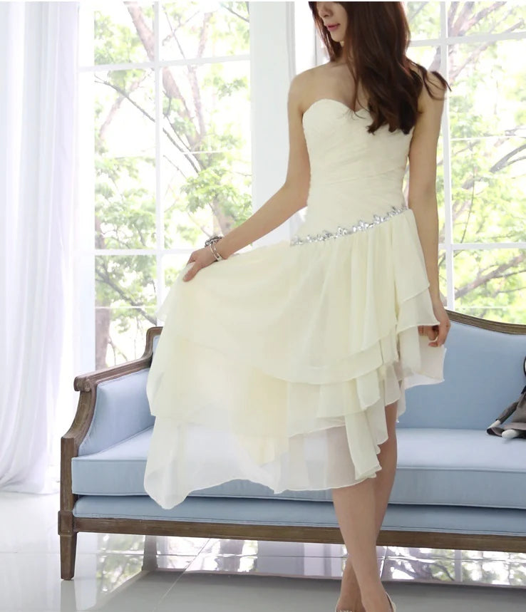 Chic Sweetheart Neck Irregular Layered Party Dress, Ivory Chiffon Homecoming Dress