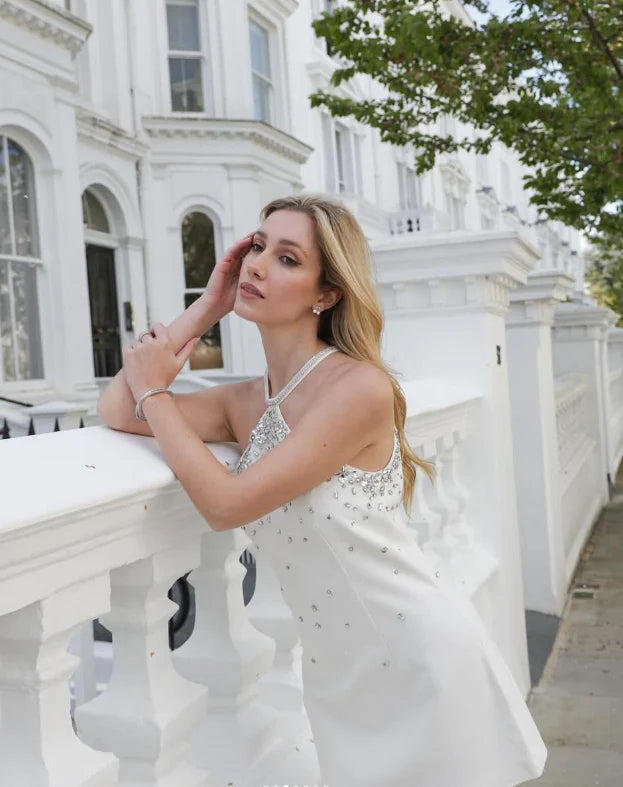 Halter Rhinestone Satin Short Homecoming Dress Simple A Line Evening Dress