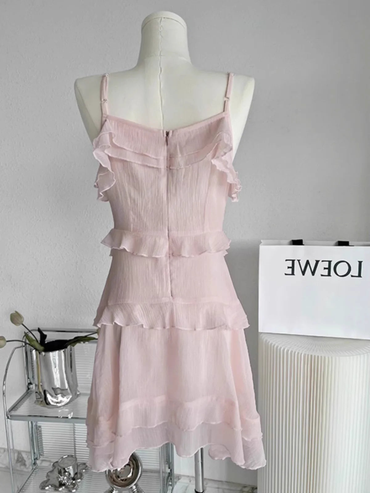 Sexy A Line Straps Ruffled Chiffon Pink Short Women's Homecoming Dresses