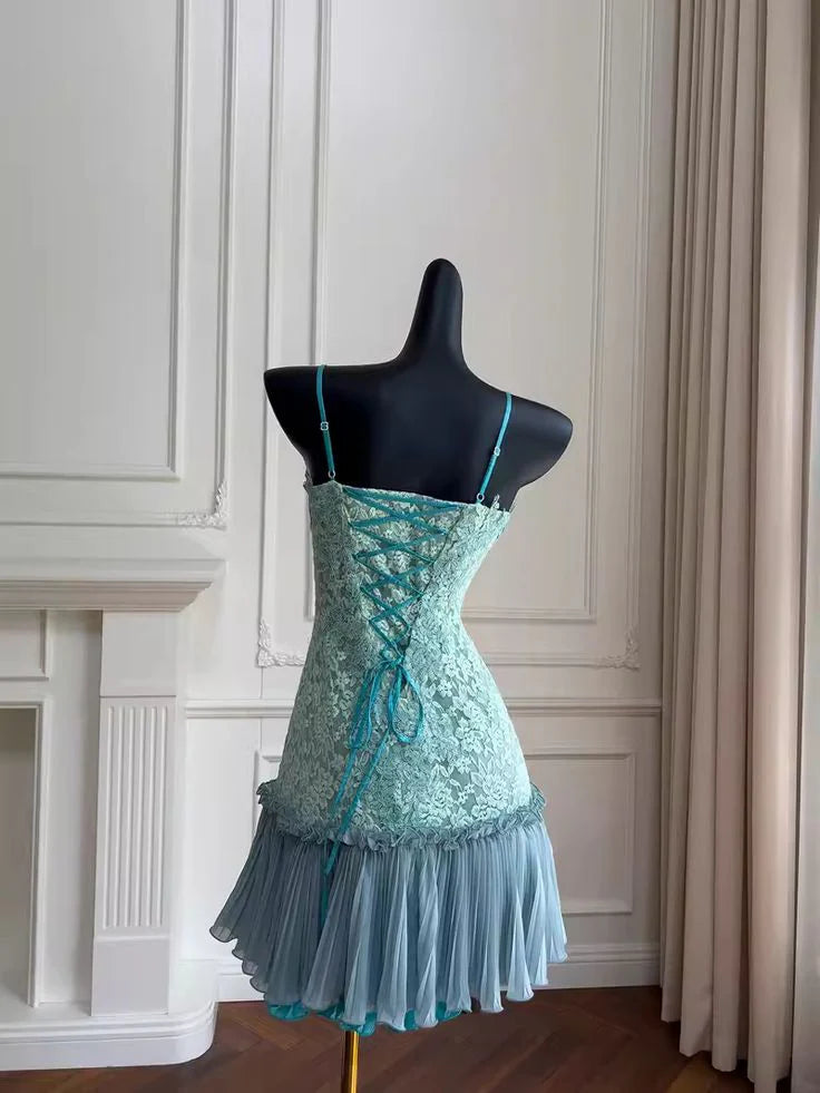 Barbie Raquel A Line Spaghetti Straps Green Lace Short Outfit Homecoming Dress