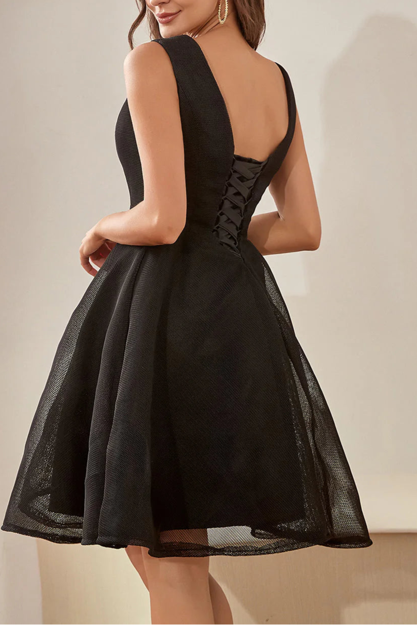 Cute and playful Black V Neck Retract Your Waist Sleeveless Homecoming Dress