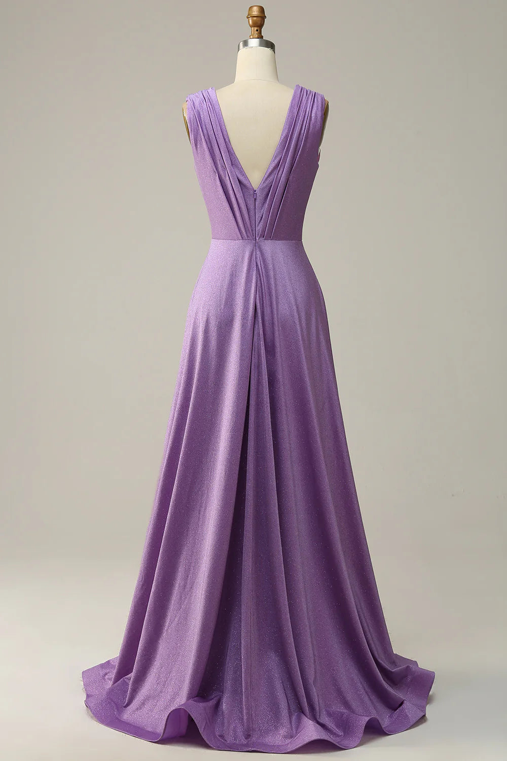 Classic fit Purple Deep V Neck Ruched Retract Your Waist Prom Dress