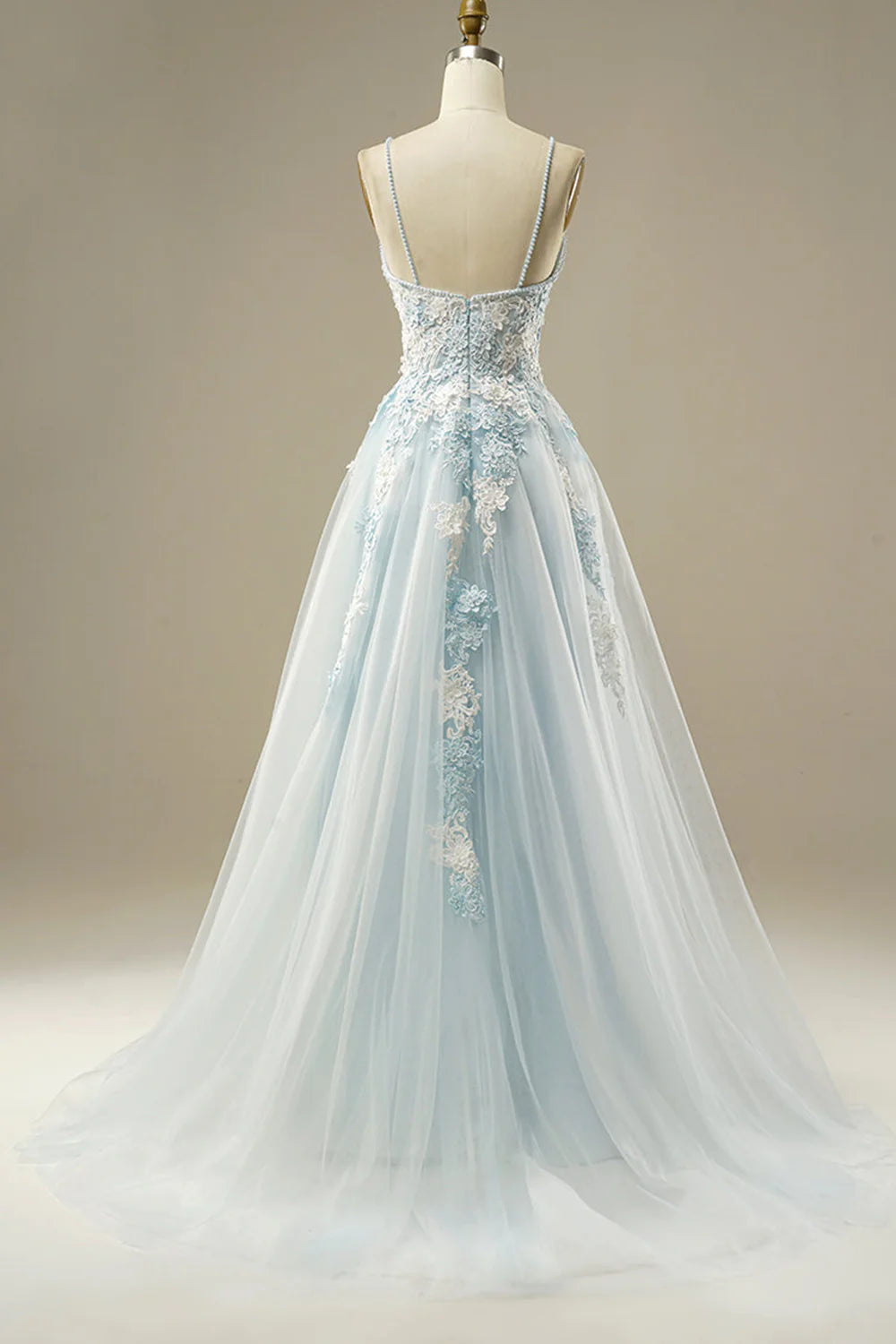 Unique design A-Line Light Blue Tulle Retract Your Waist Prom Dress