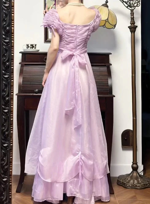 Purple Retro V-neck Chiffon Birthday Party Dress Sweet Retract Your Waist Prom Dress