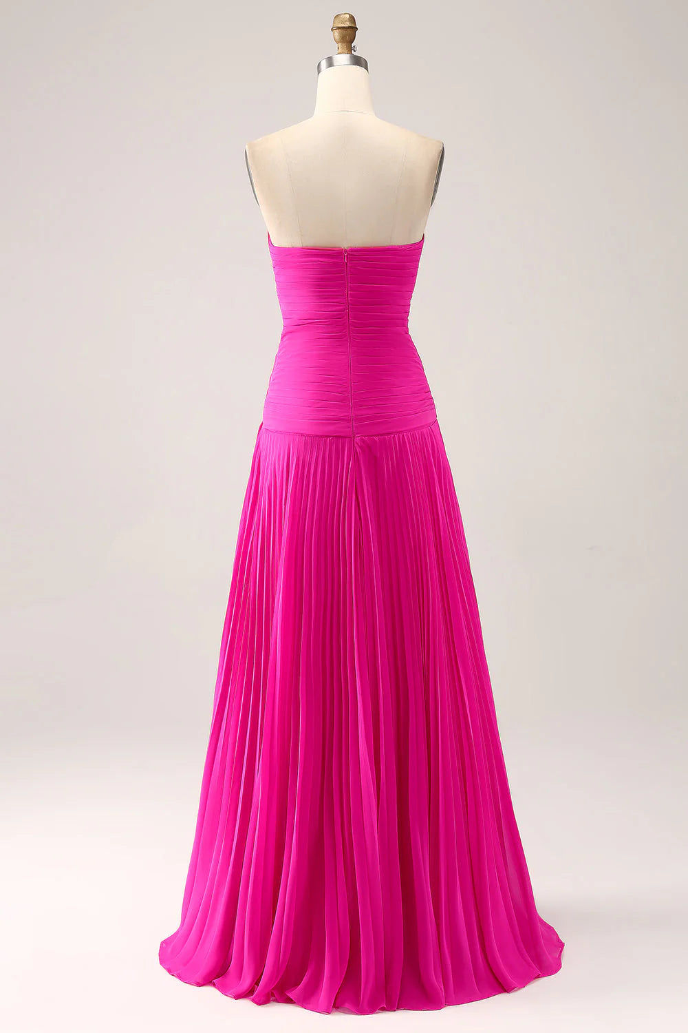 Pleated Keyhole Fuchsia A Line Sweetheart Long Prom Dress With Slit