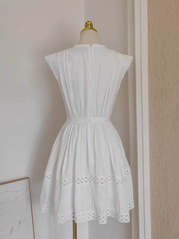 Cute A line V neckline Lace Vacation Dress White Short Homecoming Dresses