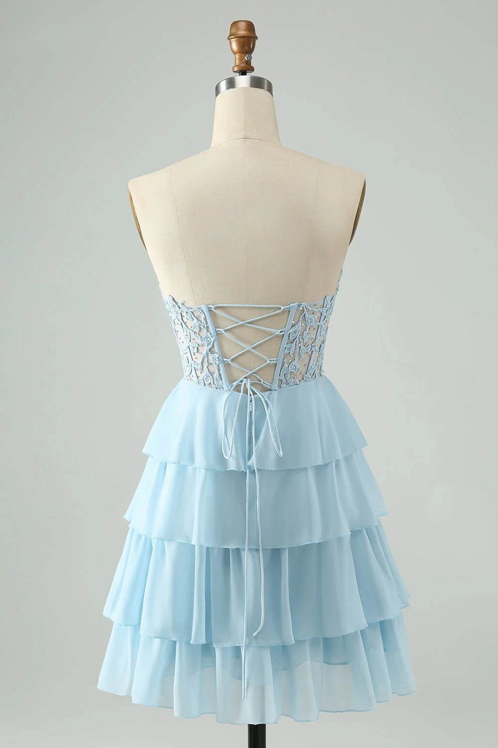 Light Blue A Line Tiered Short Sweetheart Homecoming Dress With Appliques