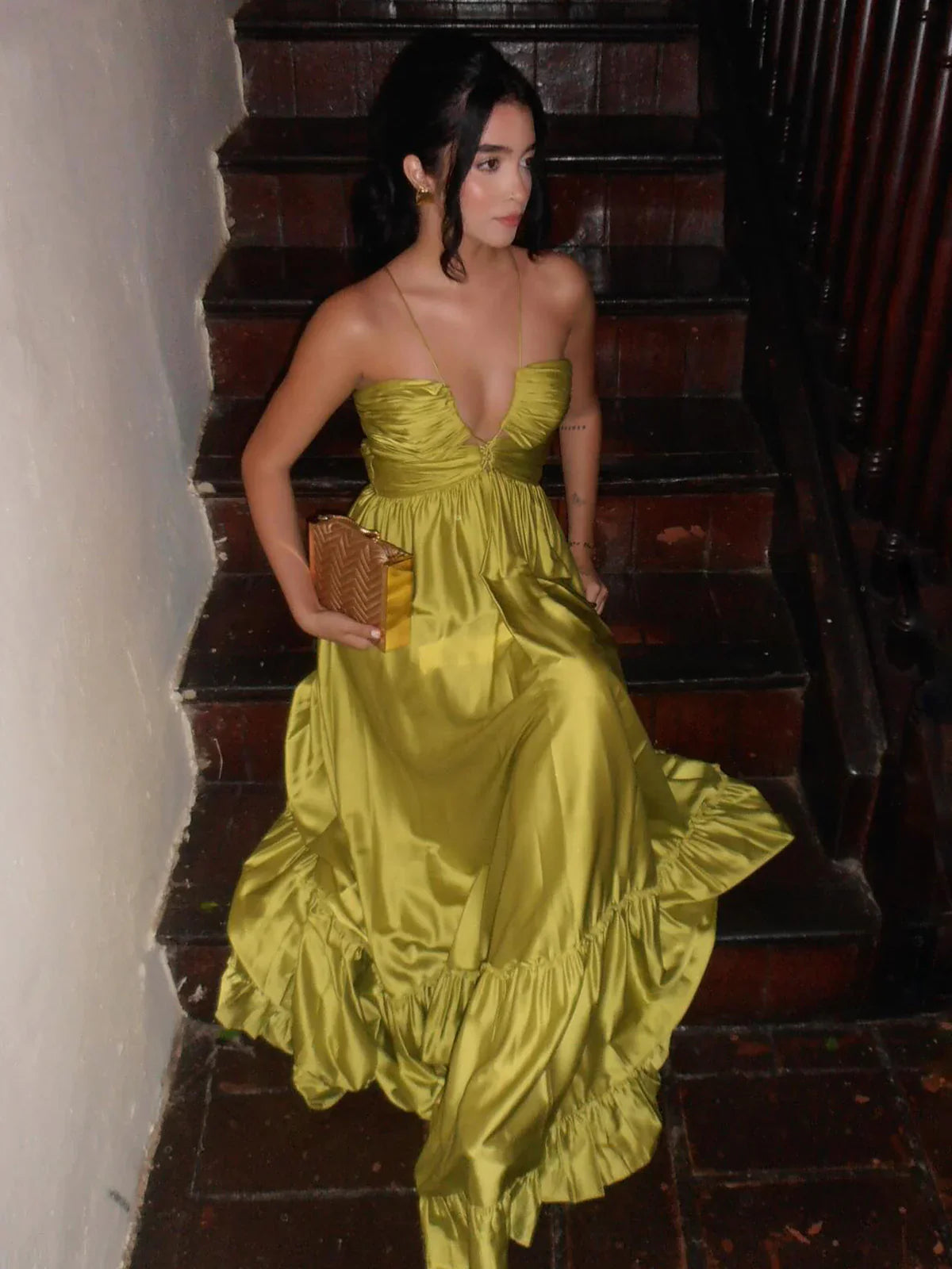 Sexy A Line Halter Satin Long Prom Dress Slim-fit Evening Dress