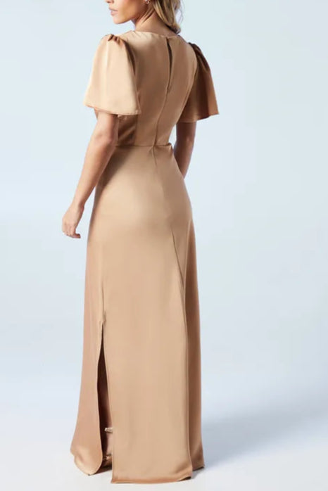 Petite Twist Elegant and gentle Front Angel Sleeve Maxi Bridesmaids Dress