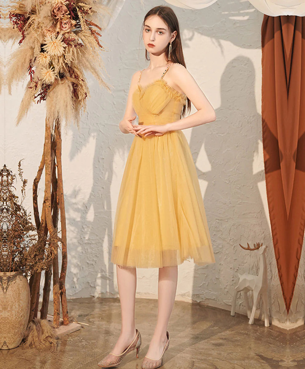 Yellow Sweetheart Tulle Short Prom Dress Unique design Homecoming Dress